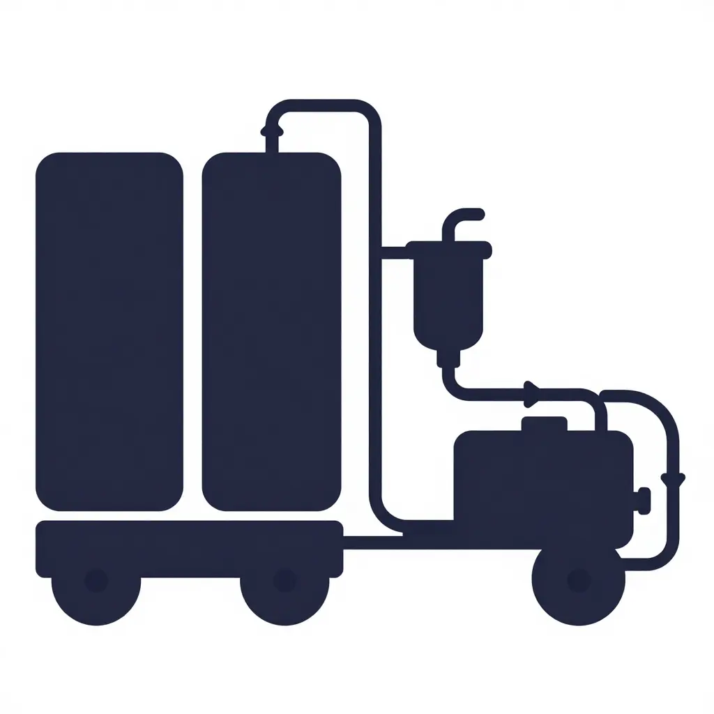 Simple 2D schematic of a semi truck onboard fuel system showing fuel tanks, supply lines, primary filter, engine, and return line with arrows indicating fuel flow direction during idle