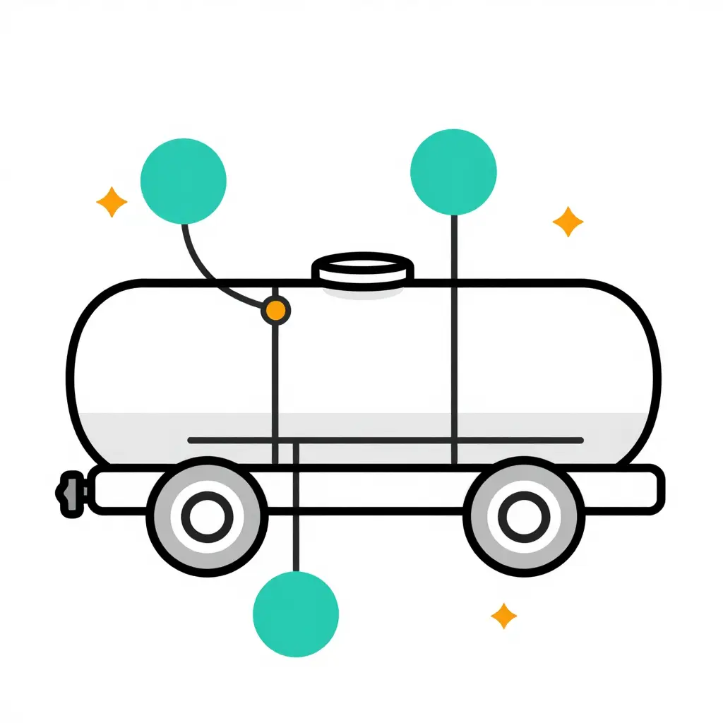 Flat line-art schematic of a fuel tanker vapor recovery system highlighting the manhole gasket, vapor return coupling, pressure-vacuum relief valve seat, and bulkhead fitting as common pressure-test failure points