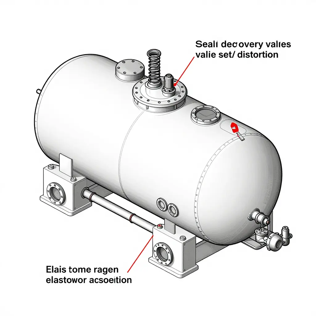 Schematic diagram of a fuel tanker vapor recovery system highlighting failure-prone interfaces and moving parts
