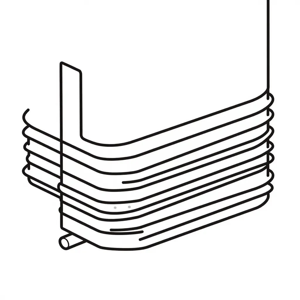 Minimalist 2D cross-section line drawing of a baffle-to-shell T-joint showing stacked weld passes: root, fill, and cap.